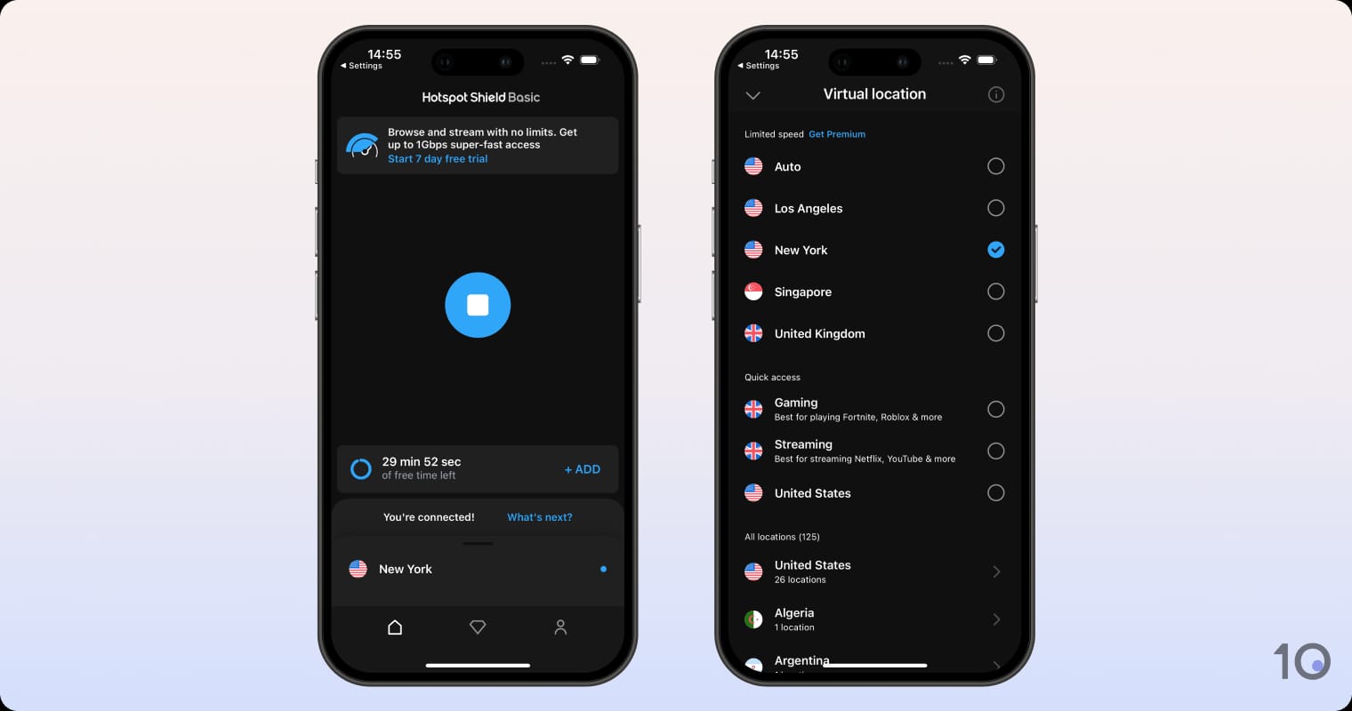 Hotspot Shield's free VPN app for iOS