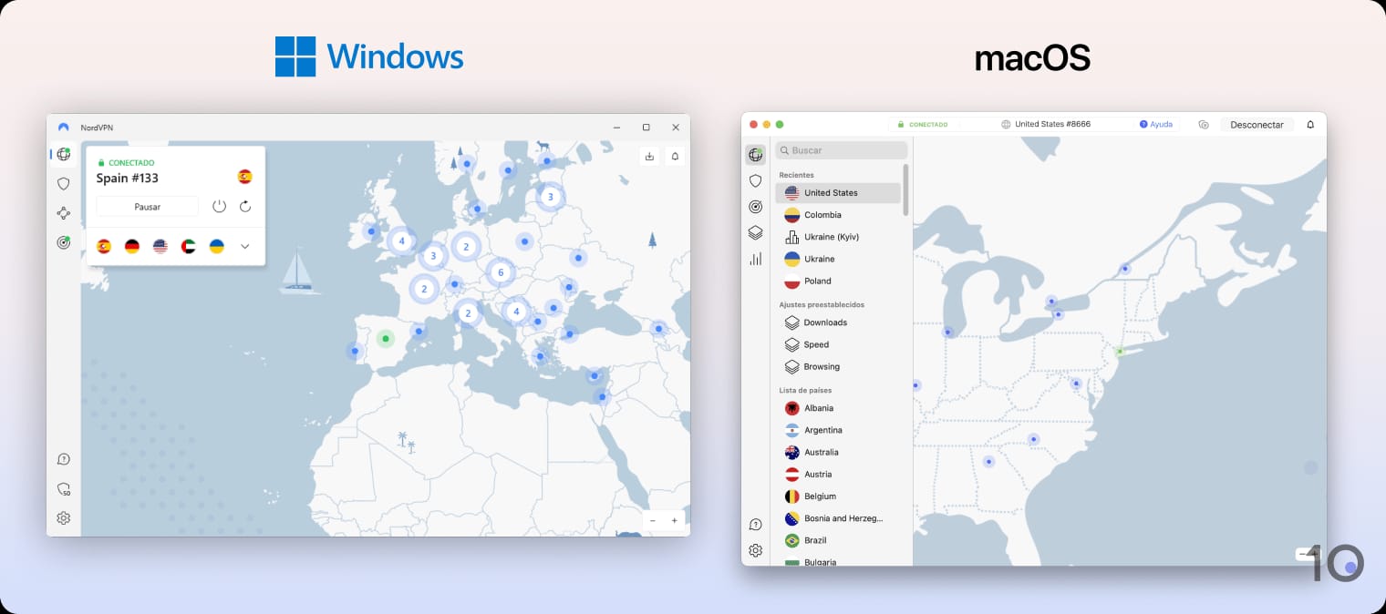 Aplicación de NordVPN para Windows y macOS