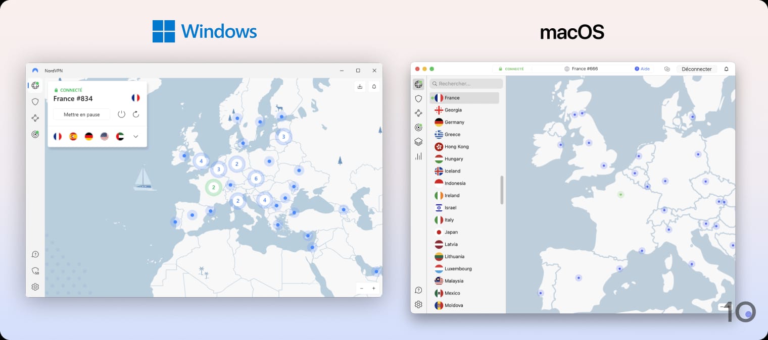 Applications de NordVPN pour Windows et macOS