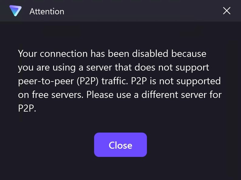 Proton VPN Free blocking P2P traffic