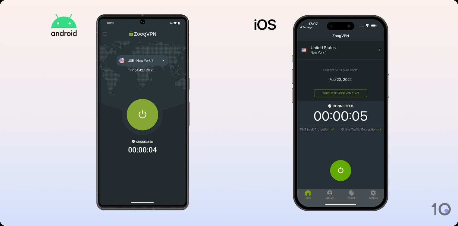 Aplicativos da ZoogVPN para Android e iOS
