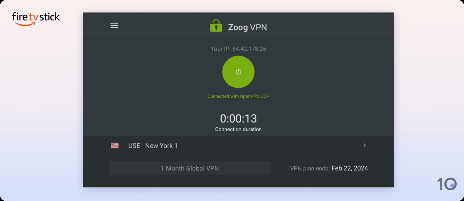 L'app di ZoogVPN per Fire TV L'app di ZoogVPN per Fire TV