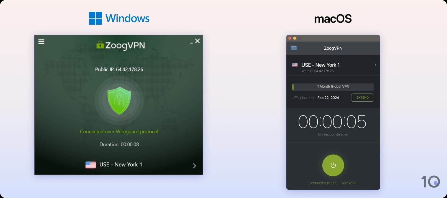 Aplicativos da ZoogVPN para Windows e macOS