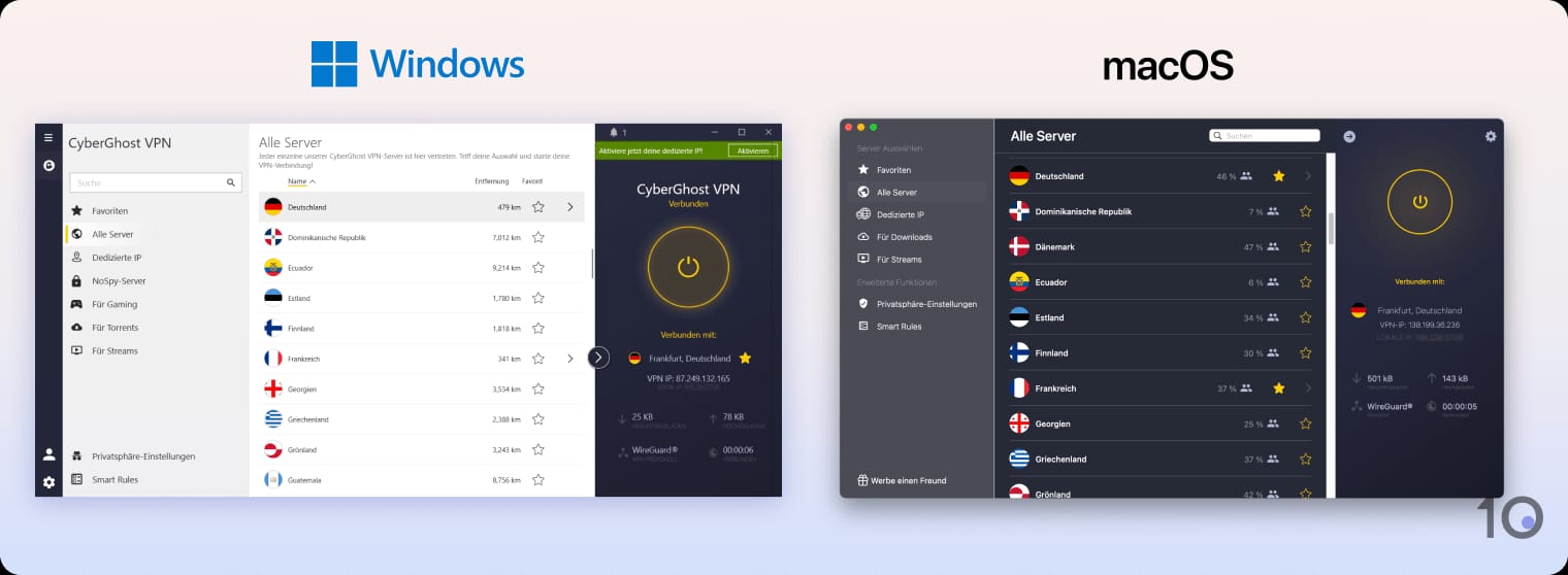Die Windows- und macOS-Apps von CyberGhost