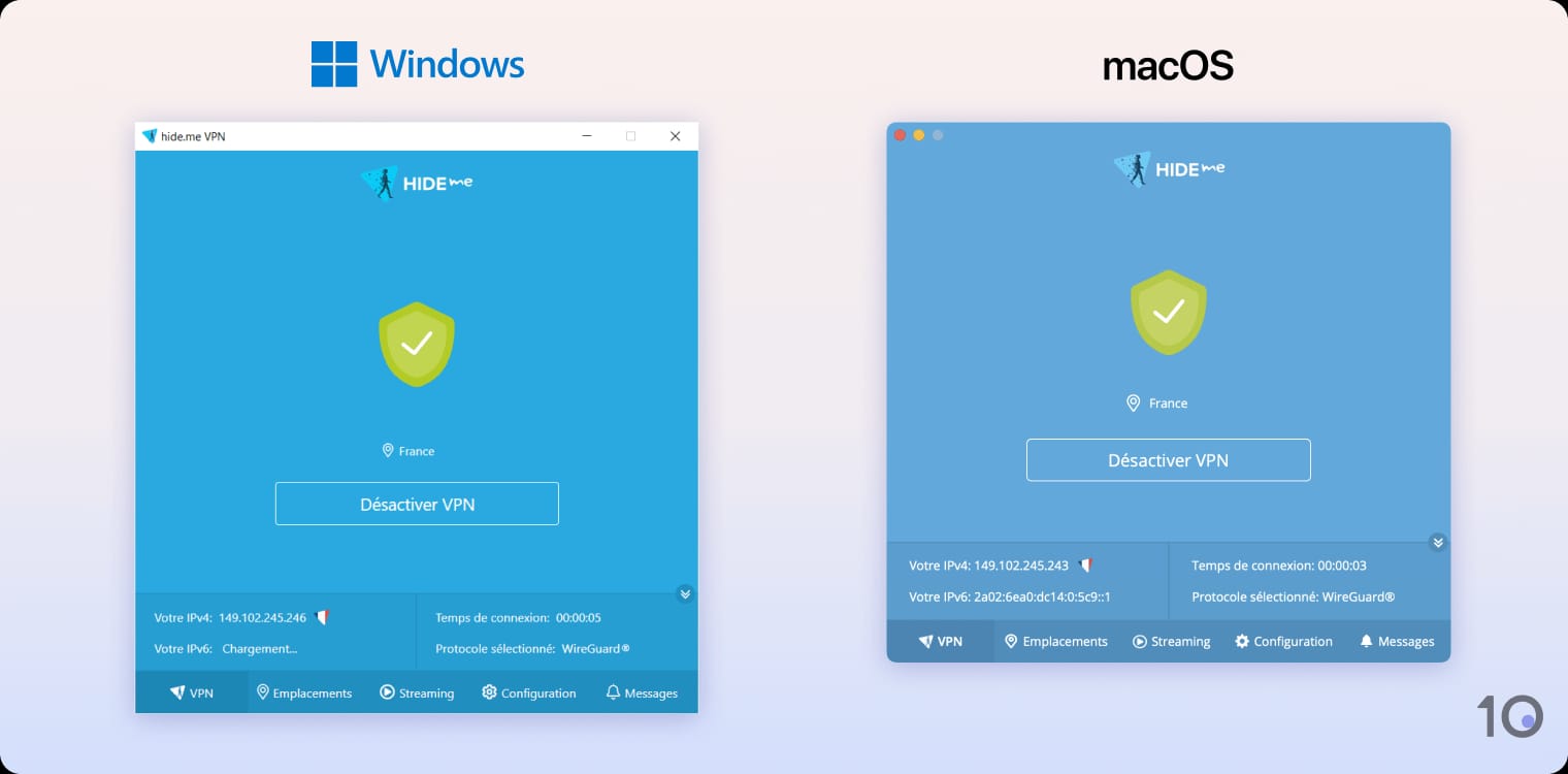 Applications Windows et macOS de Hide.me