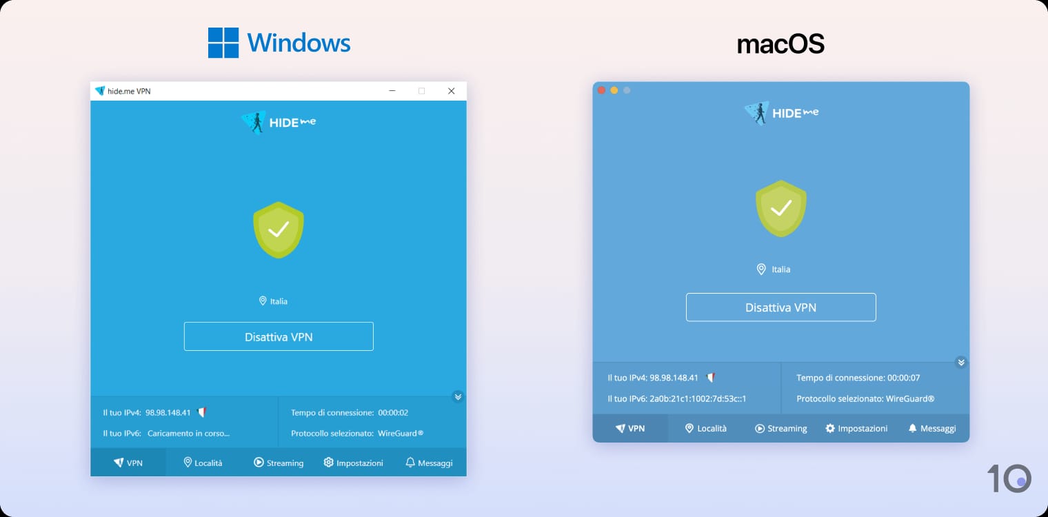 App Hide.me per Windows e macOS