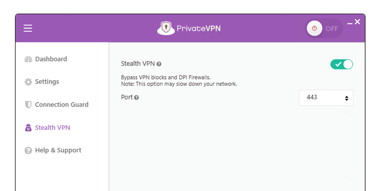 Ustawienia StealthVPN w PrivateVPN.