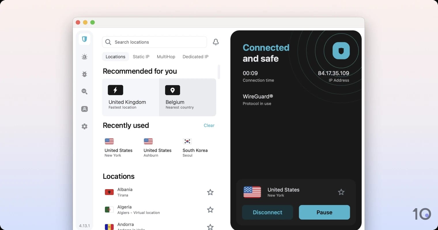 Aplicación VPN de Surfshark para macOS