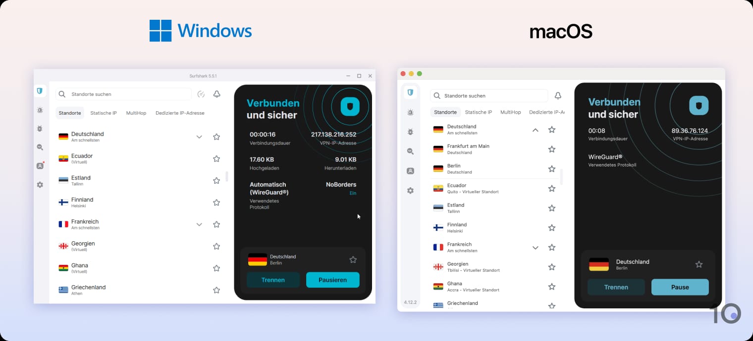 Die Windows- und macOS-Apps von Surfshark