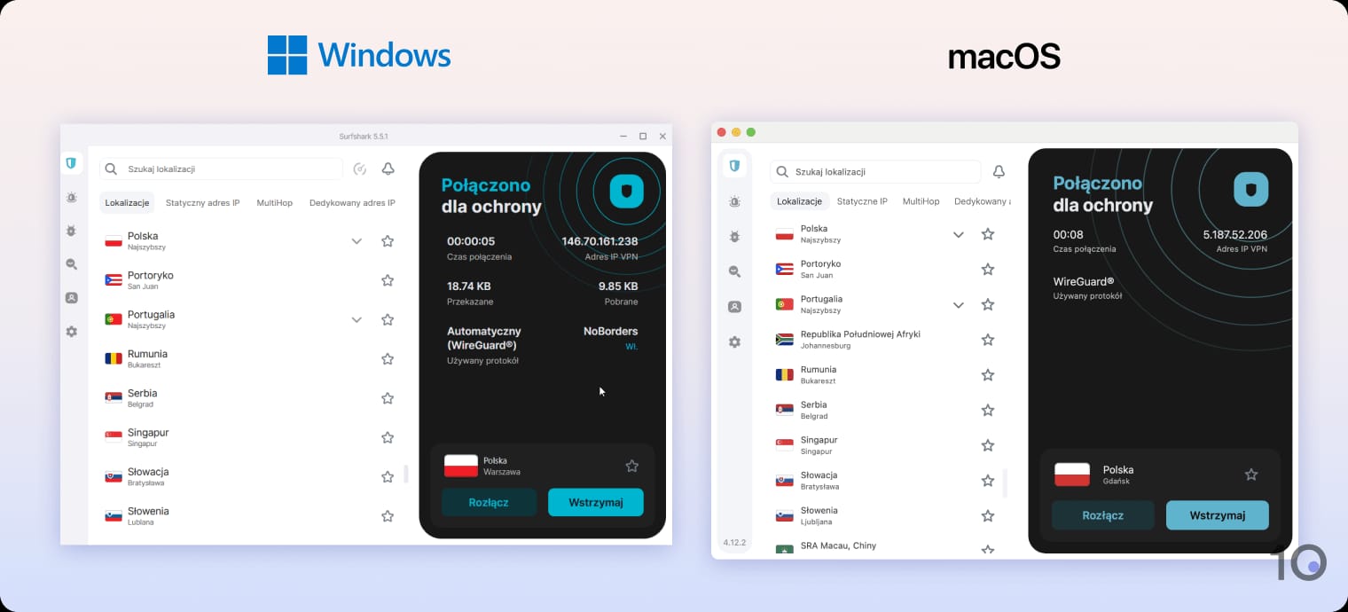 Aplikacje Surfshark na system Windows i macOS