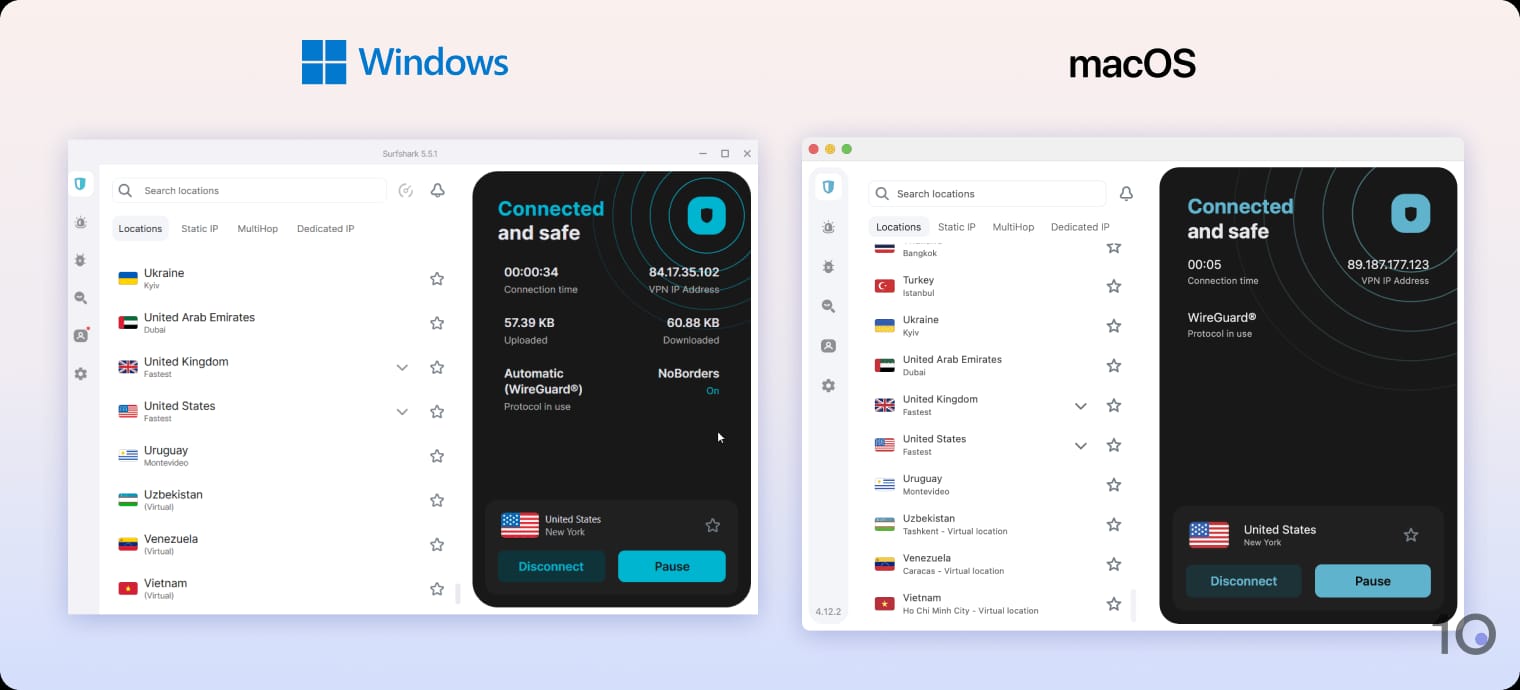 Surfshark's app voor Windows en macOS