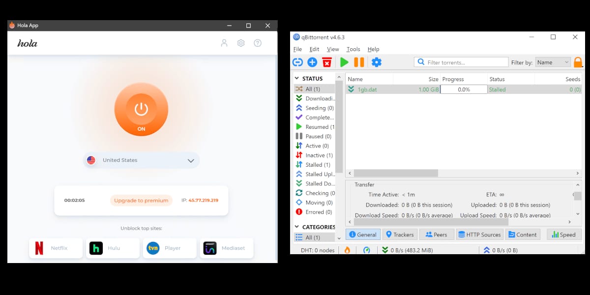 Testing Hola VPN with qBittorrent