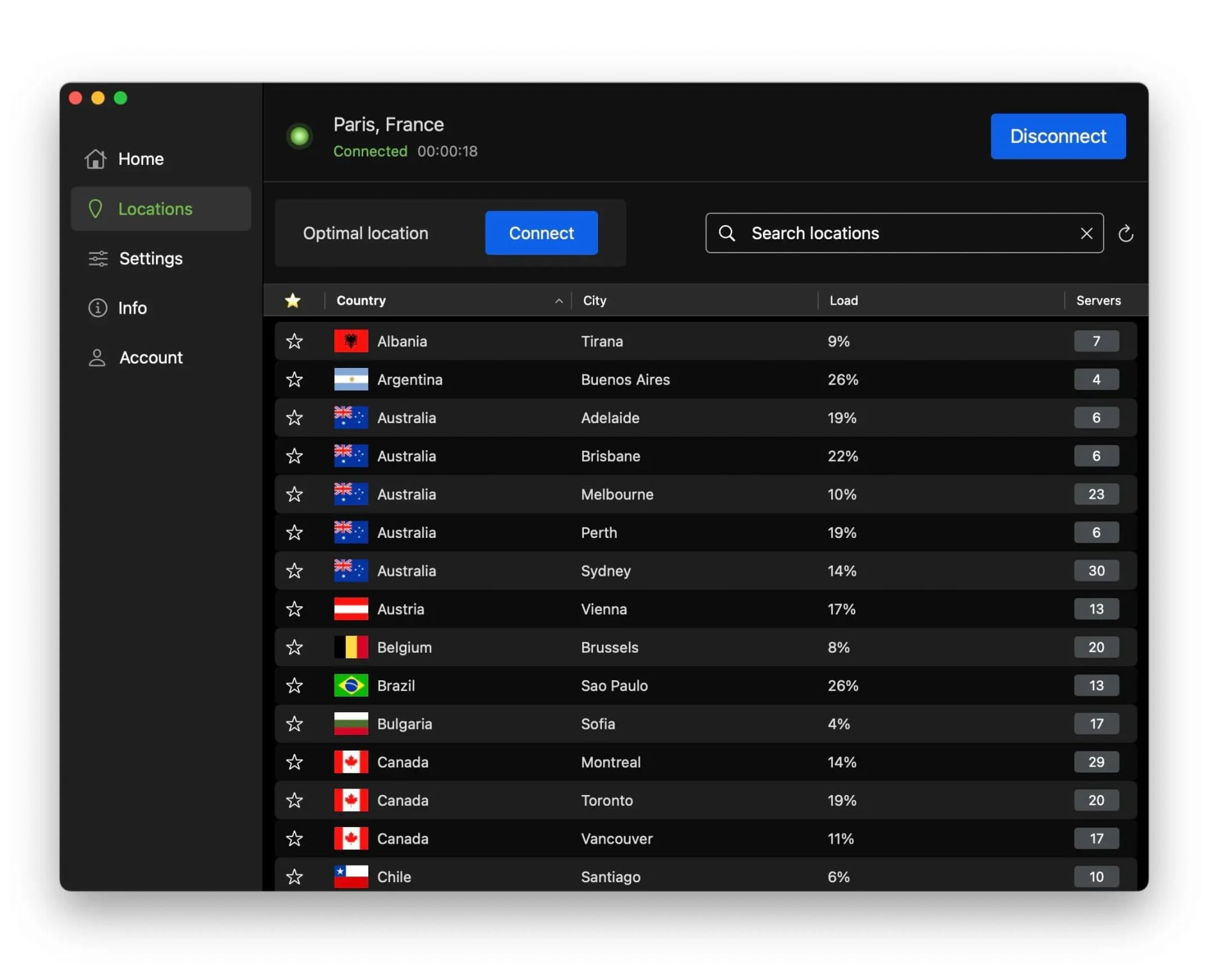 IPVanish's server locations