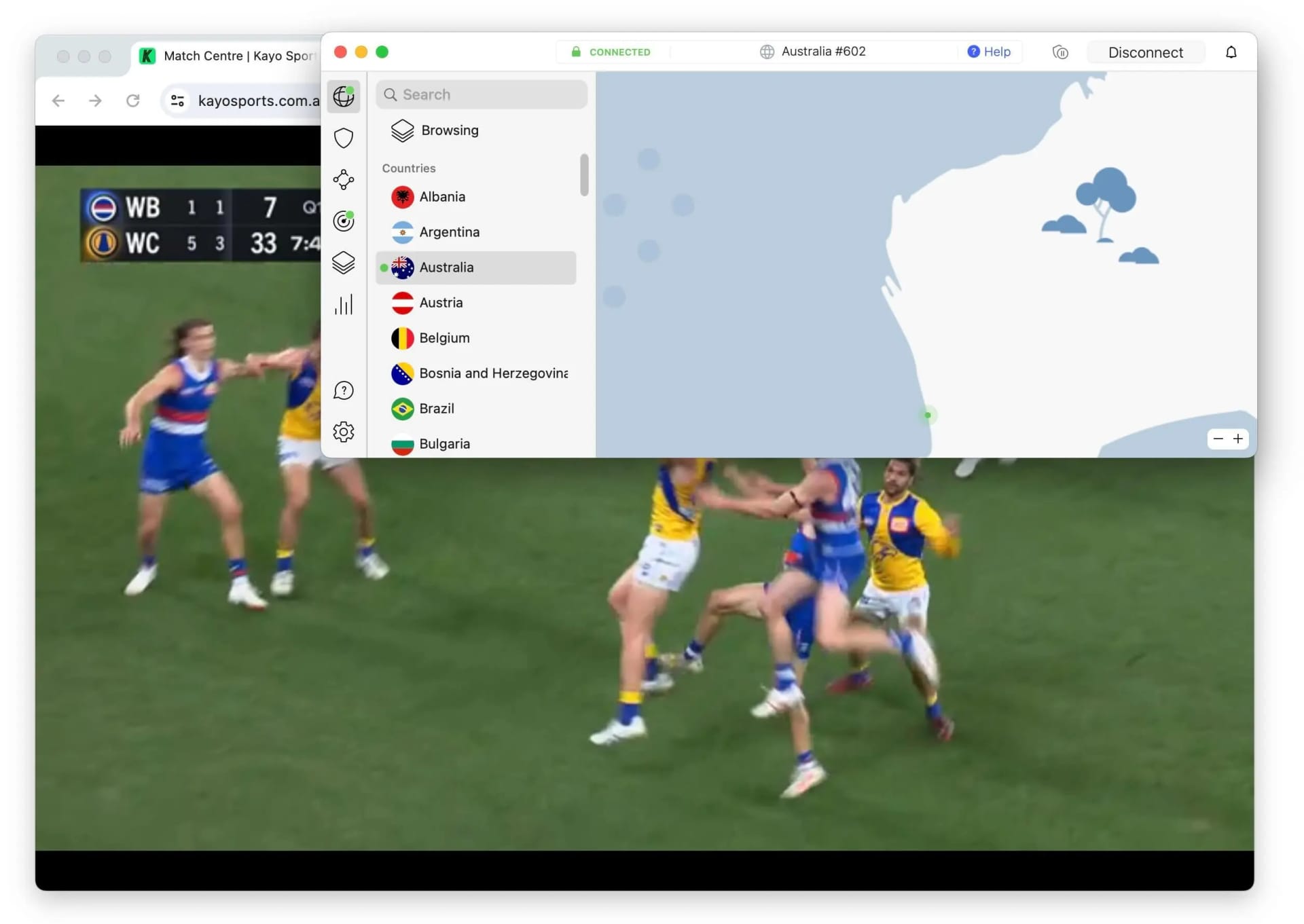 Using NordVPN to watch the AFL