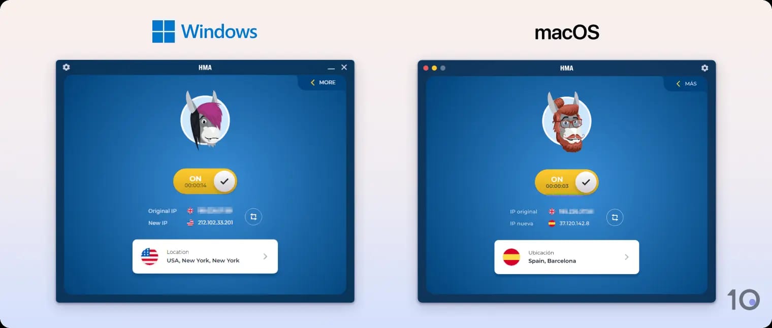 Aplicaciones de HMA para Windows y macOS