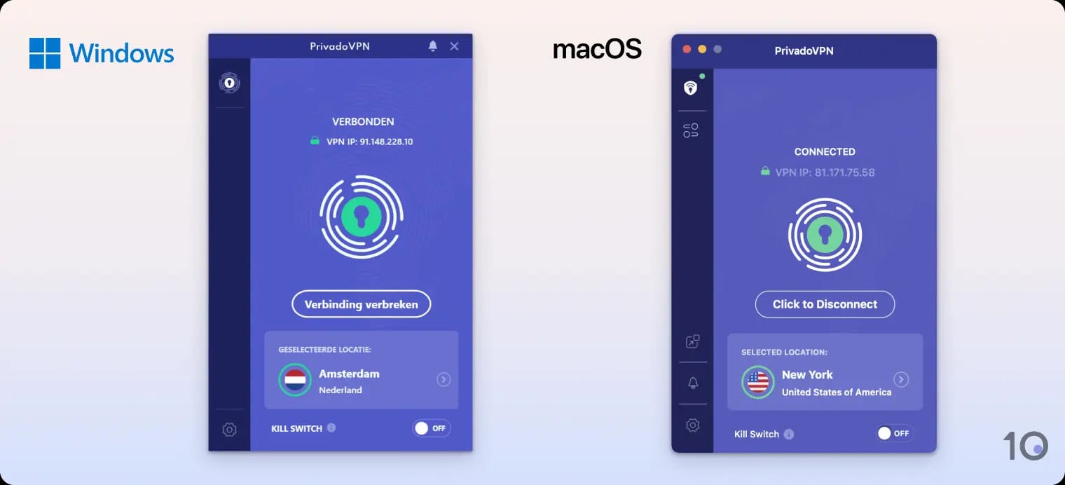 PrivadoVPN's apps voor Windows en macOS