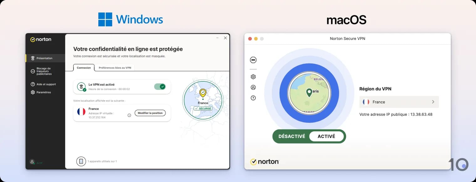 Les applications Norton Secure VPN pour Windows et macOS