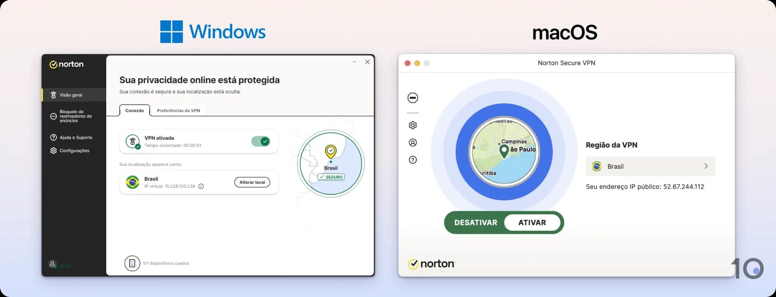 Os aplicativos Norton Secure VPN para Windows e macOS