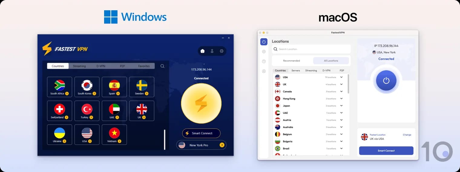FastestVPN's apps for Windows and macOS