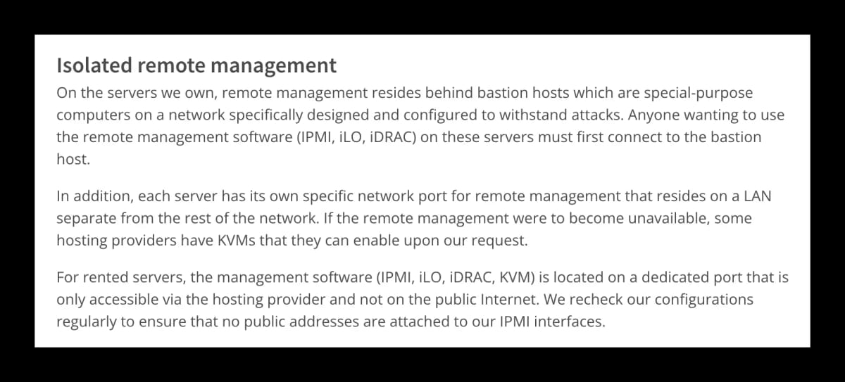 Mullvad's server remote management policy