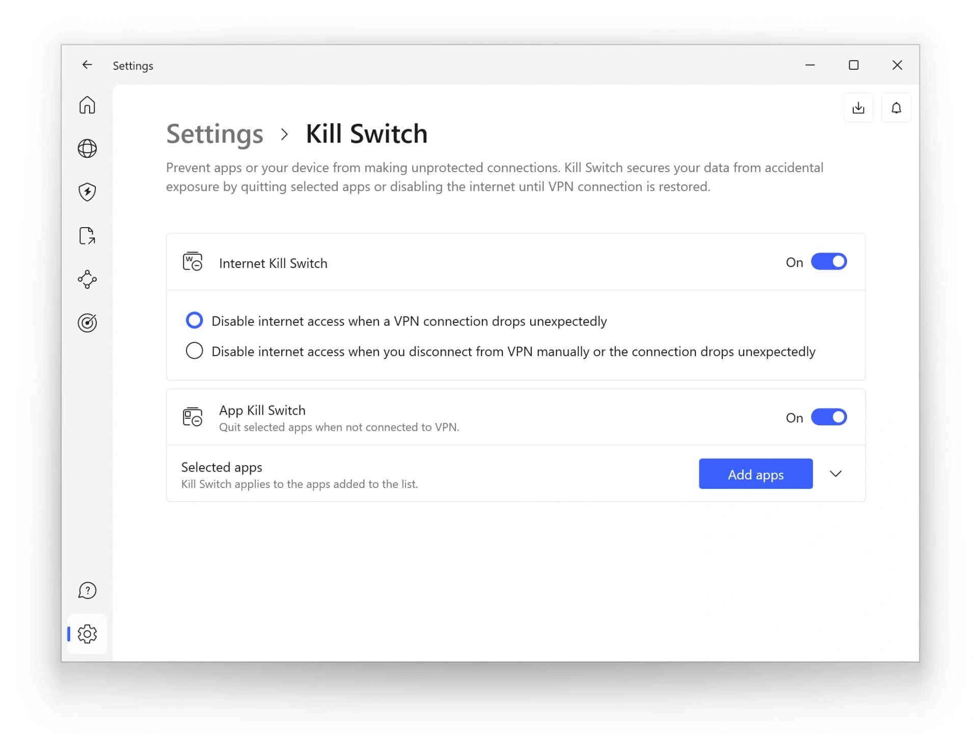 Ustawienia Kill Switch NordVPN w systemie Windows 11