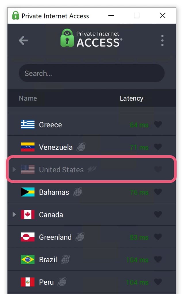 Grayed out US servers due to an incompatibility with port forwarding