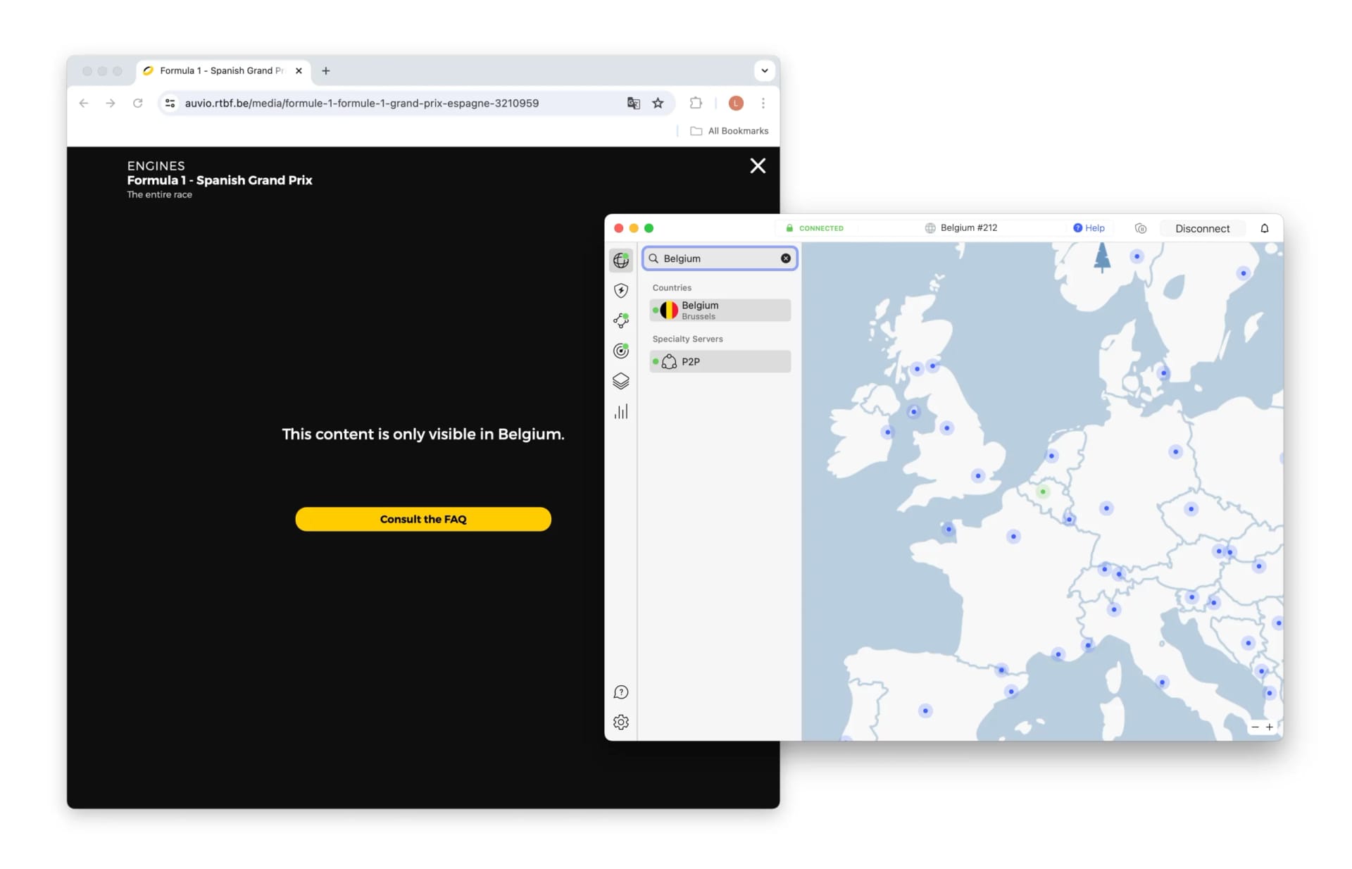 NordVPN no puede acceder a RTBF Auvio