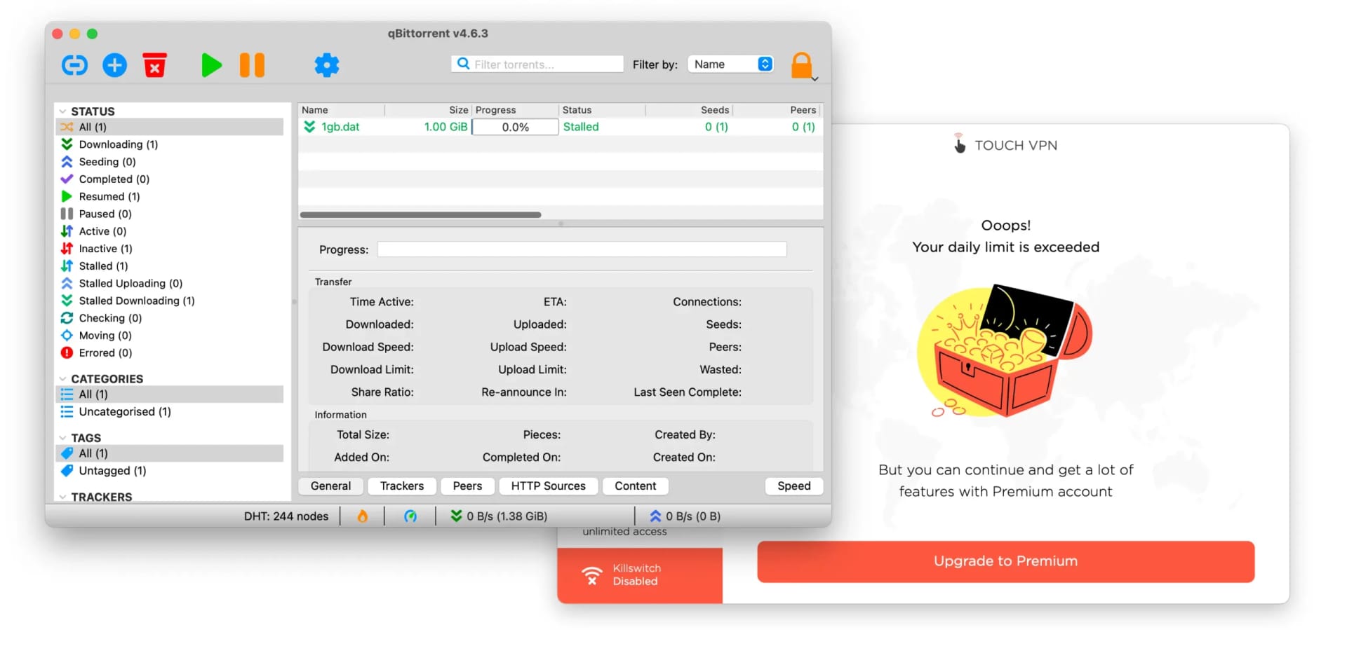 Touch VPN running out of data while torrenting