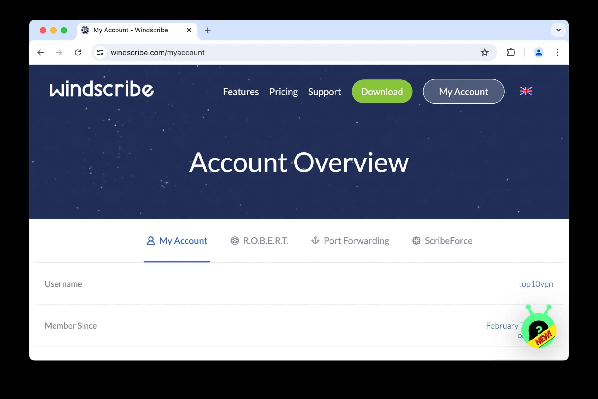 Windscribe account overview