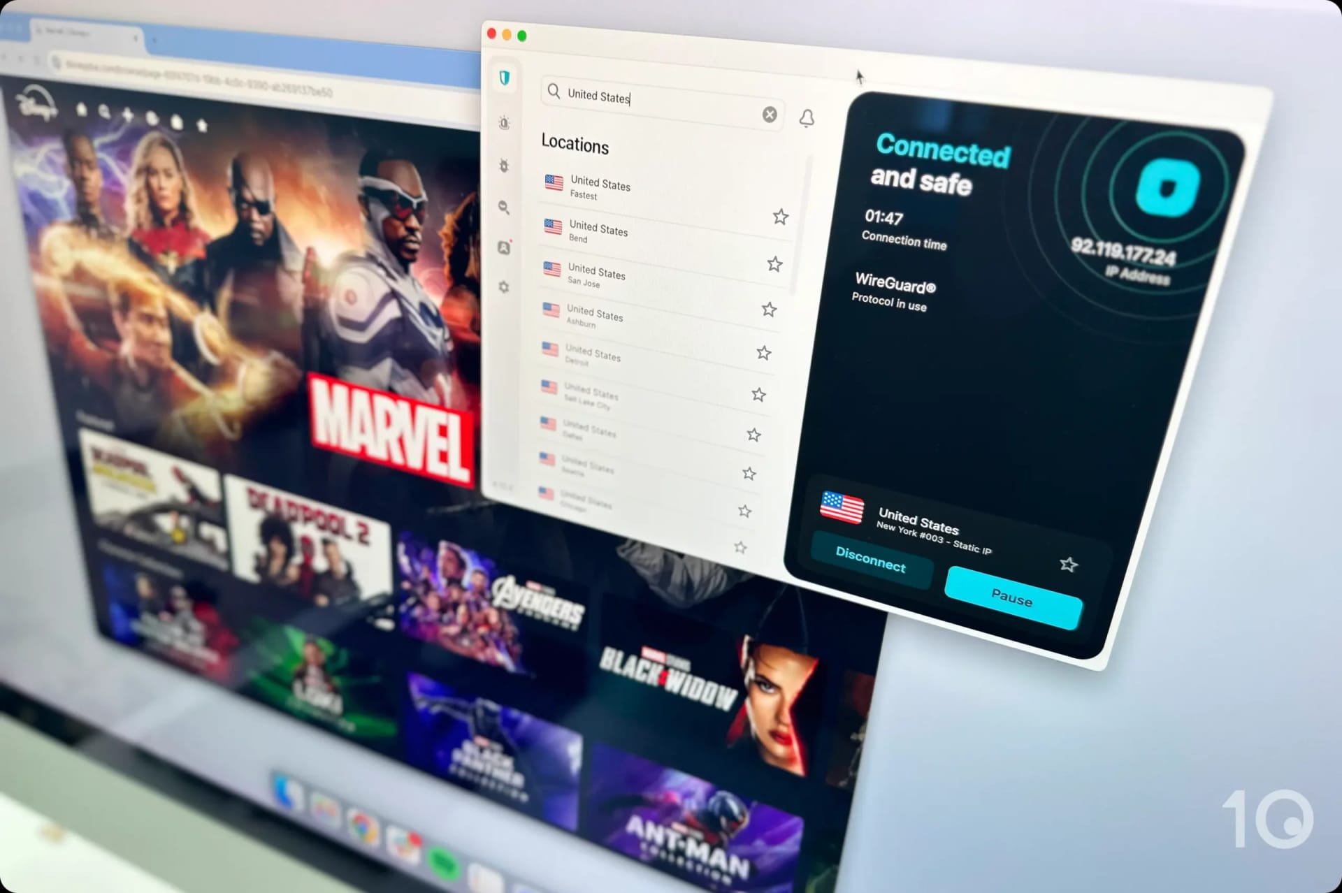 Surfshark desbloqueando Disney+ en macOS