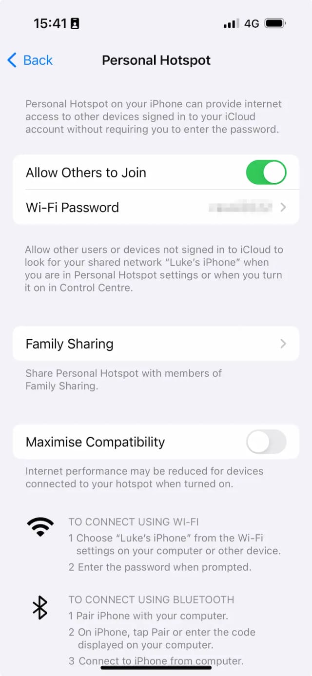 Configurando um hotspot móvel no iOS