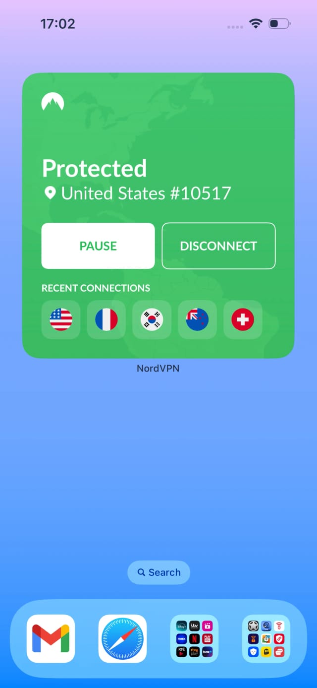 NordVPN widget on iOS
