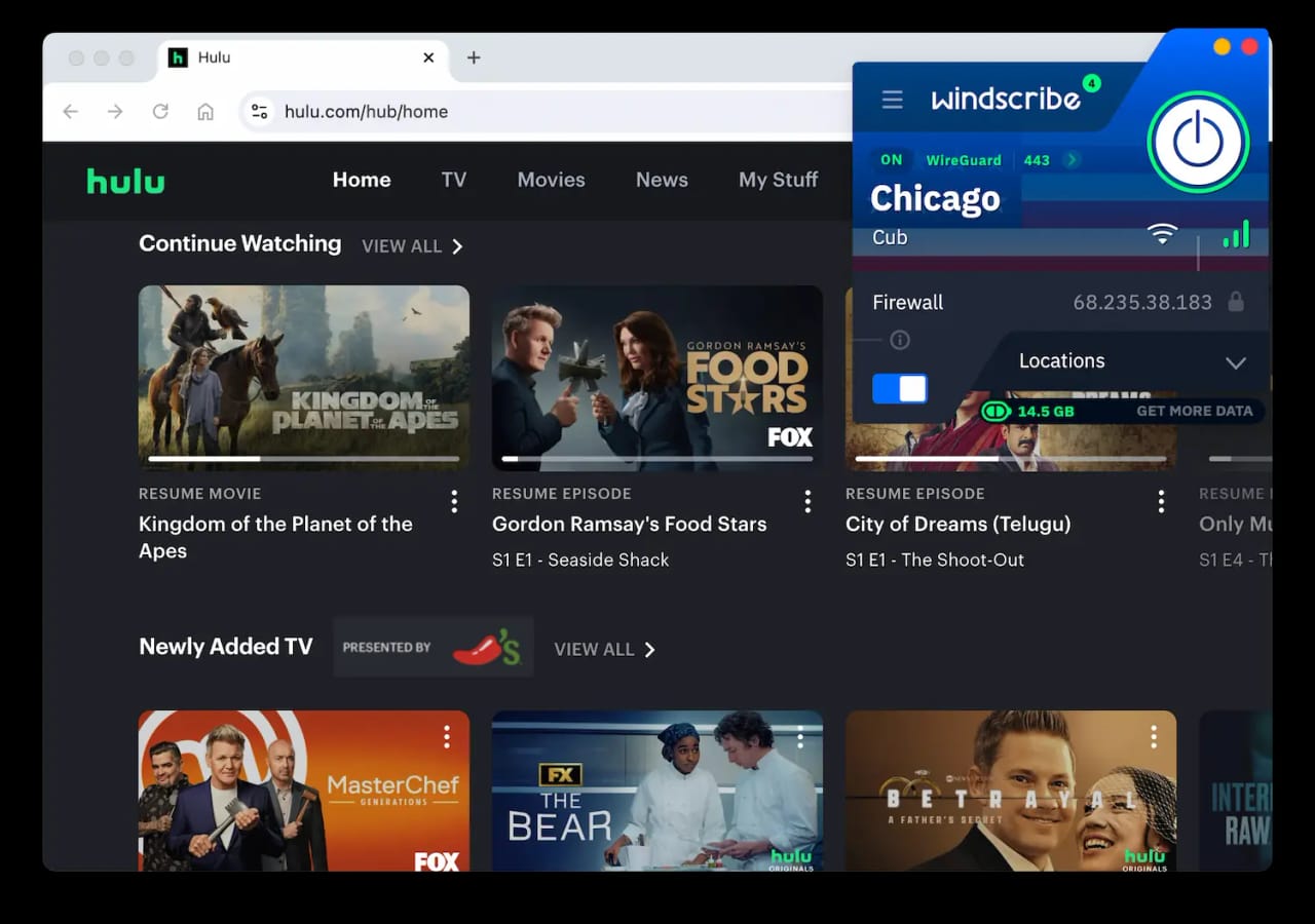 Accediendo a Hulu desde fuera de Estados Unidos con Windscribe Gratis