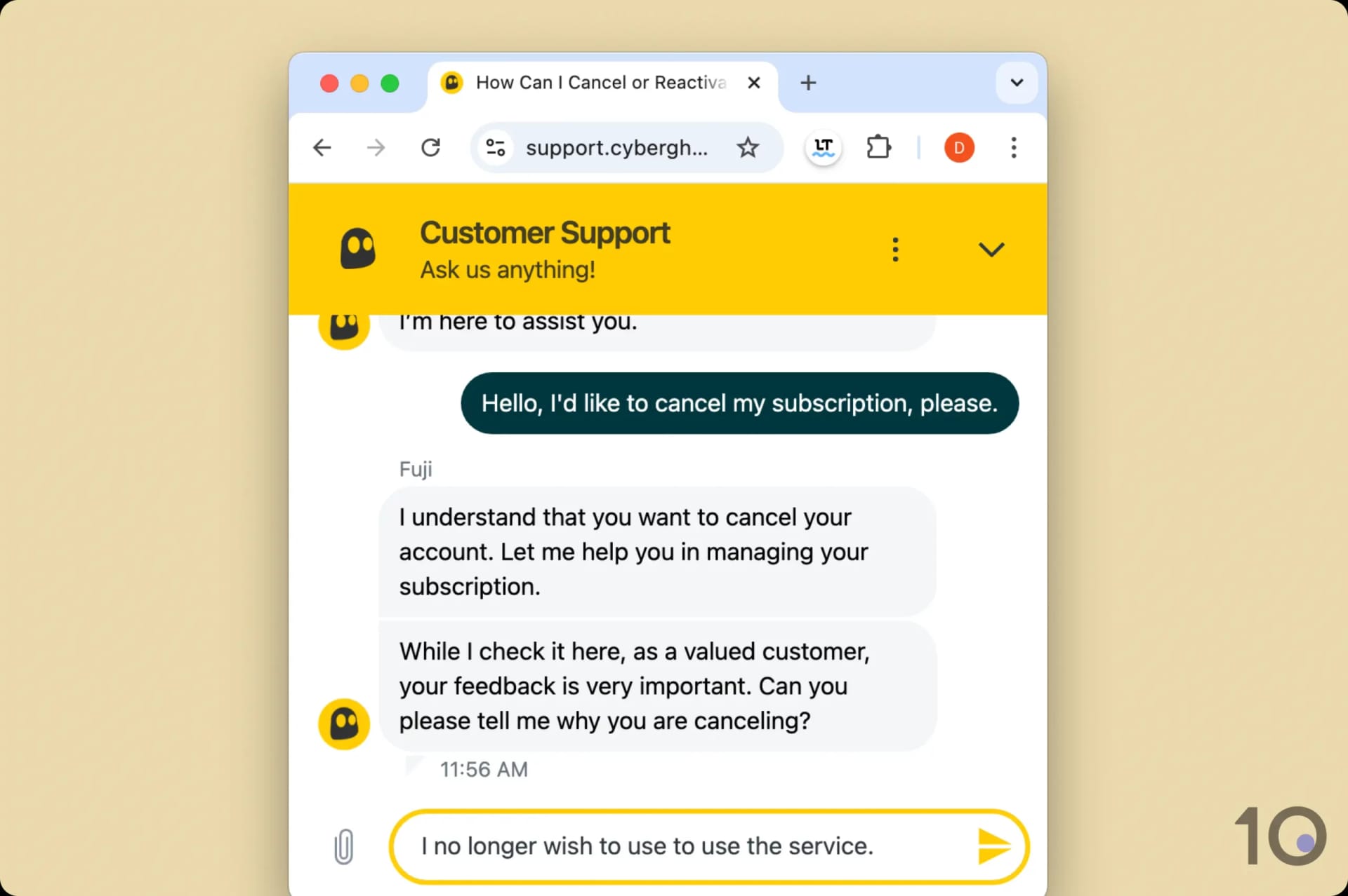 CyberGhost Live Chat Cancellation Request