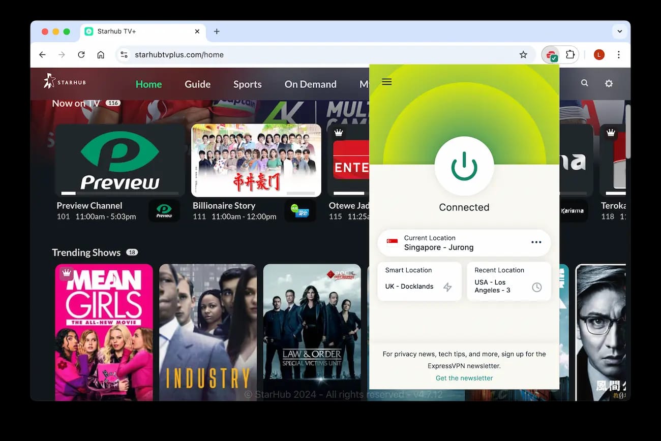 Unblocking Starhub TV+ with ExpressVPN