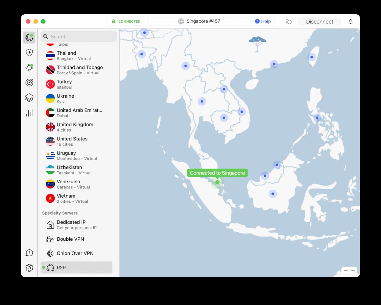 NordVPN servers near Singapore