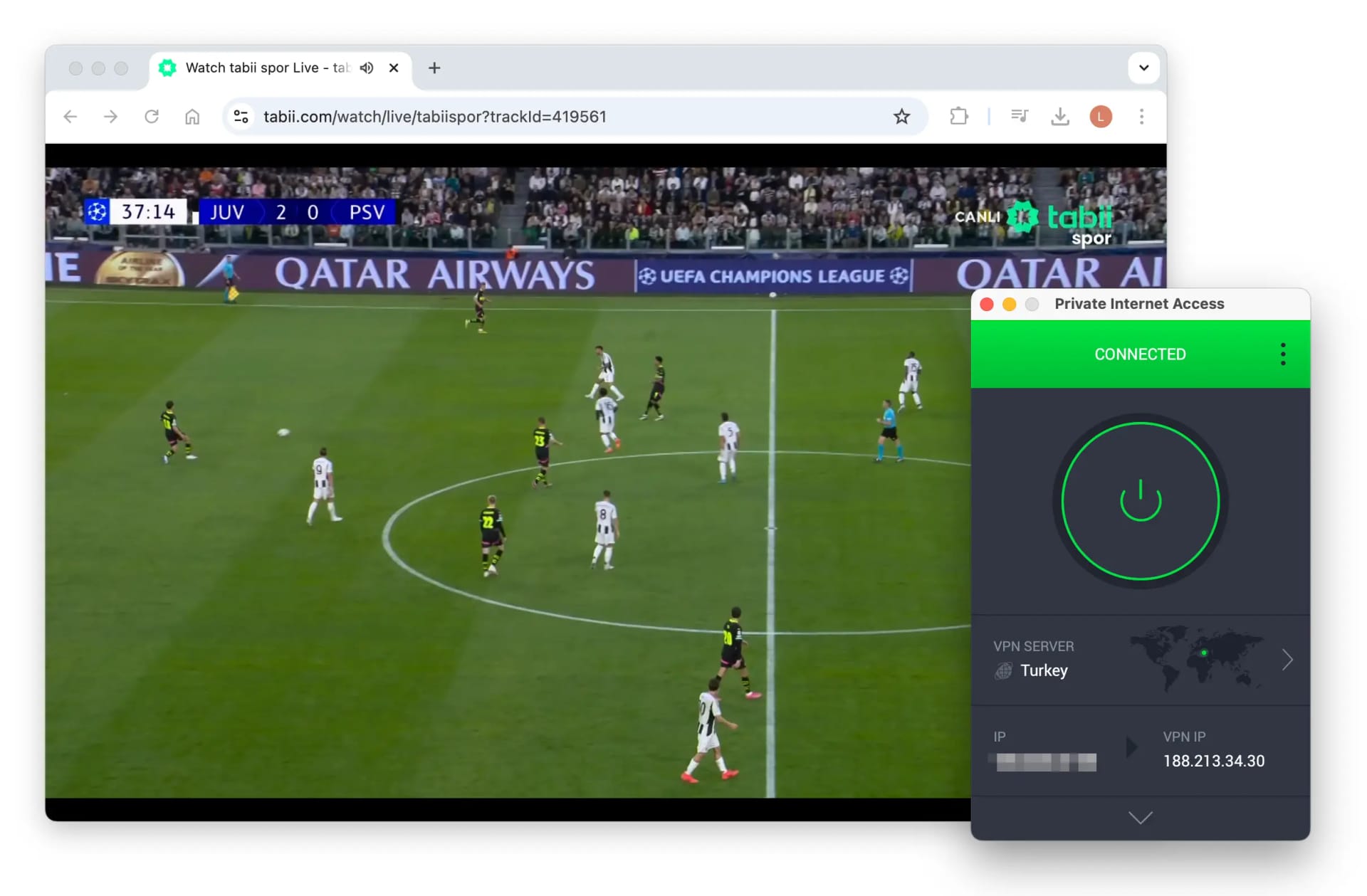 Using PIA VPN to unblock tabii and stream the UCL