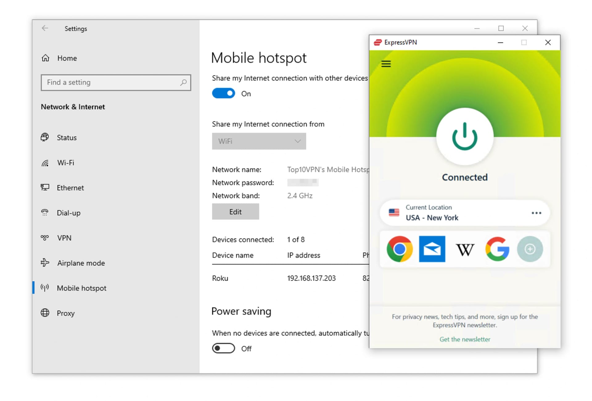 Compartiendo una conexión VPN con Roku a través de un punto de acceso inalámbrico en Windows 