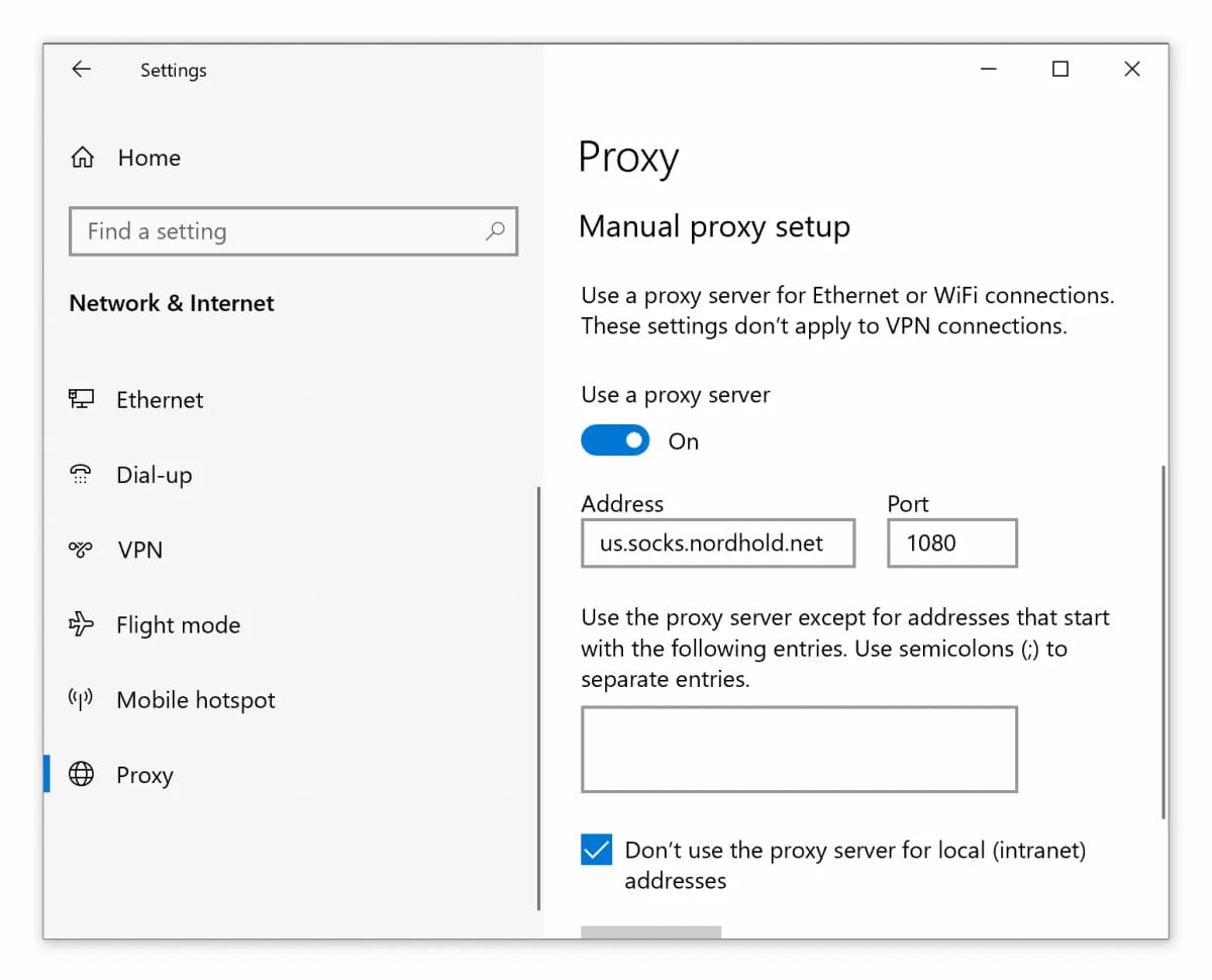 Setting up a SOCKS5 proxy on Windows