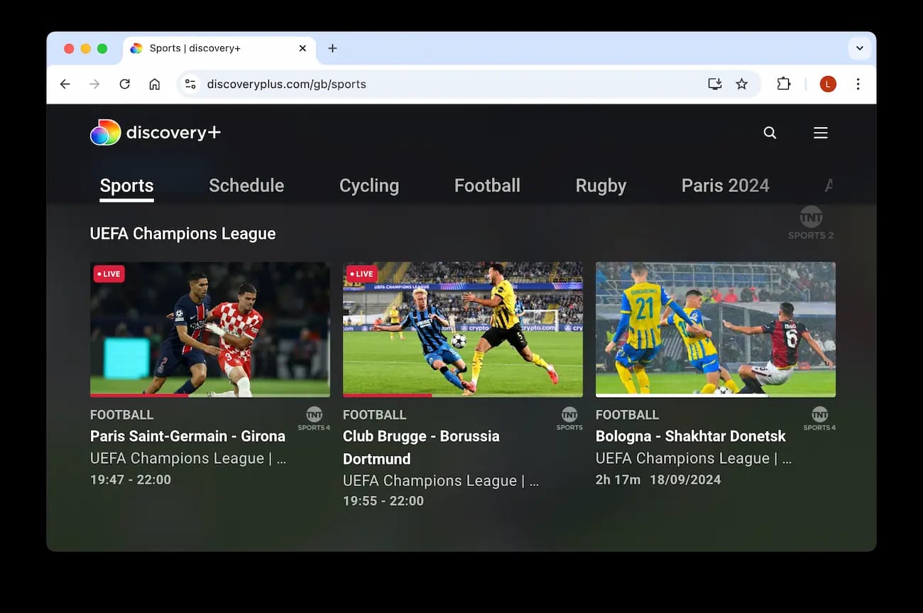 Streaming live Champions League matches on TNT Sports on Discovery+