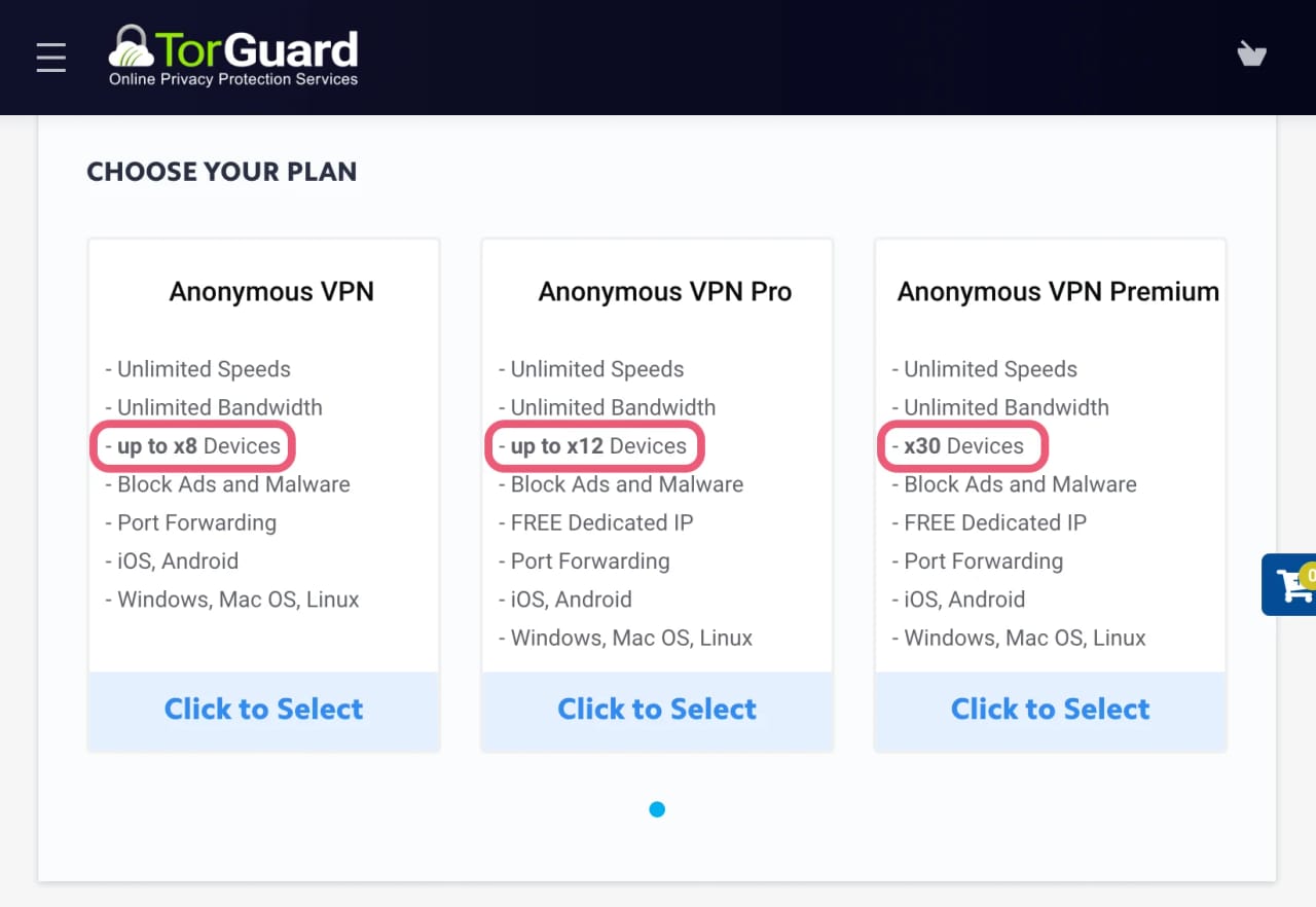 TorGuard's pricing plans