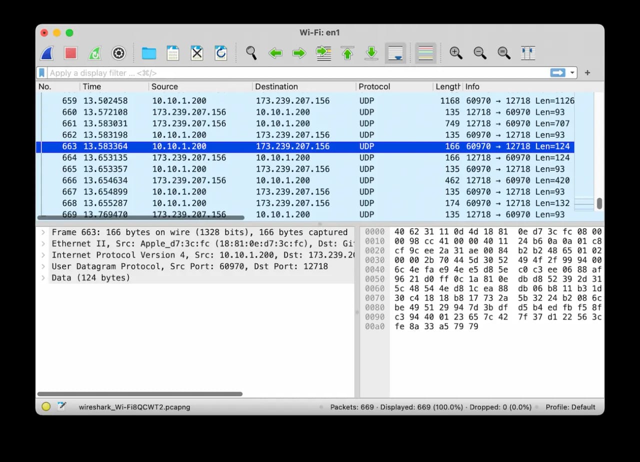 Packet-sniffing a UDP connection