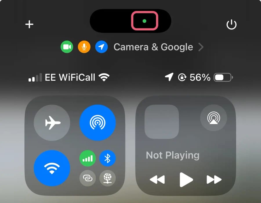 Green dot indicator shown on iOS after camera has been initiated