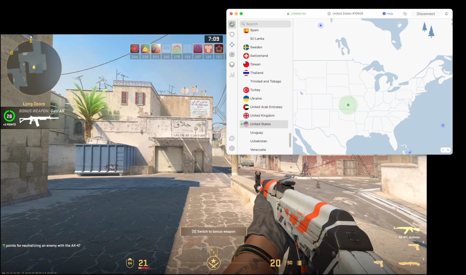 Jugando a Counter-Strike 2 mientras estábamos conectados a NordVPN