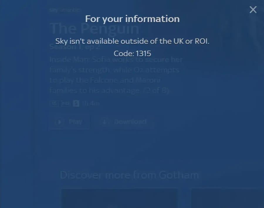 Sky Go error code 1315