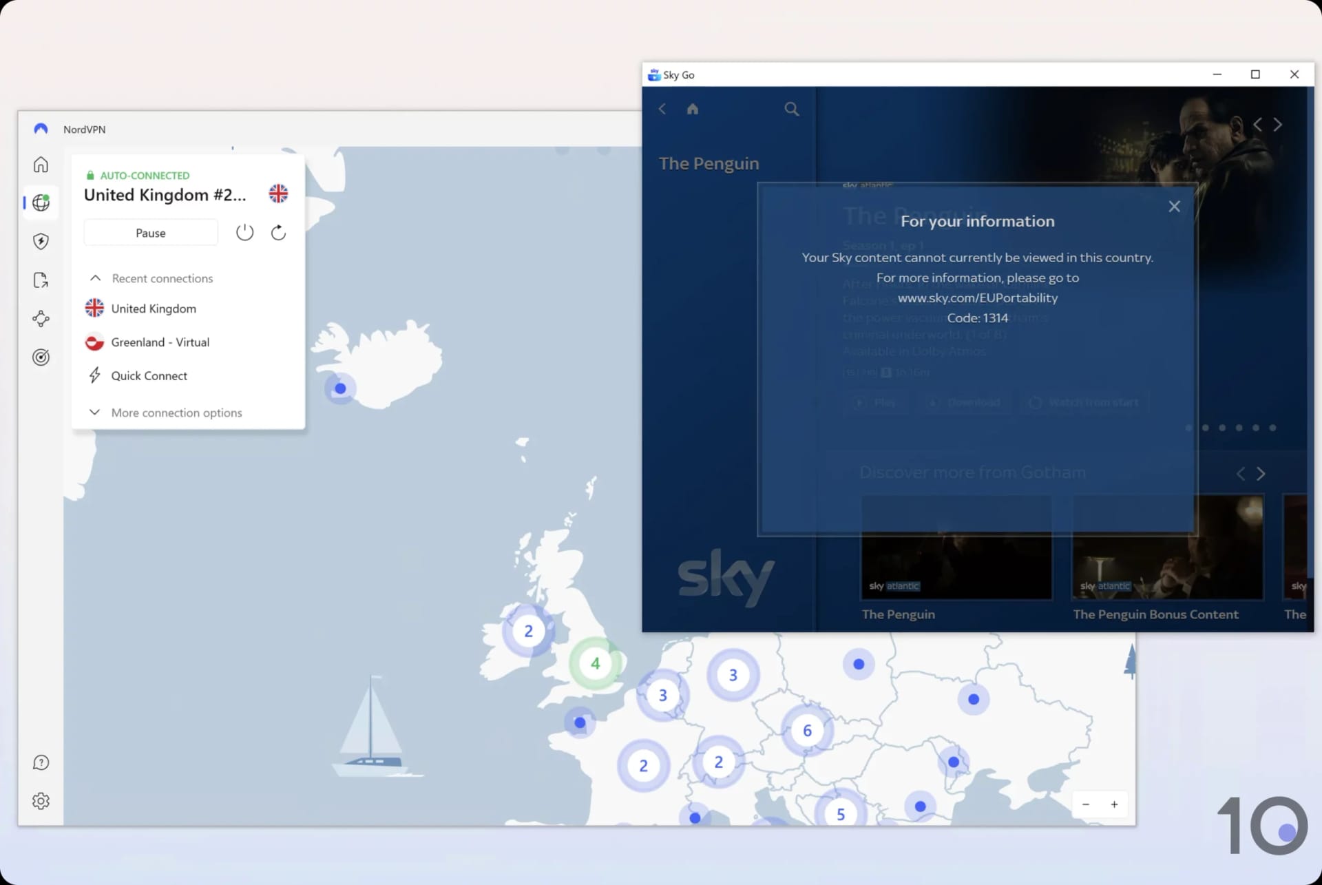 NordVPN failing to unblock Sky Go