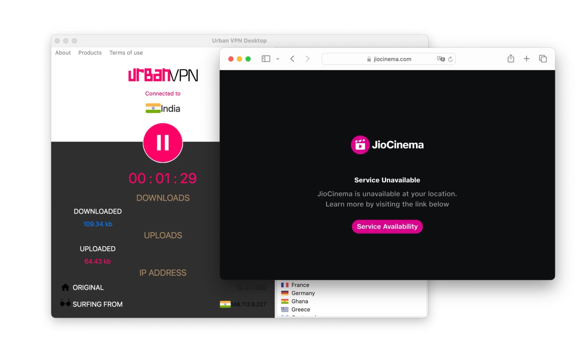 Urban VPN failing to unblock JioCinema