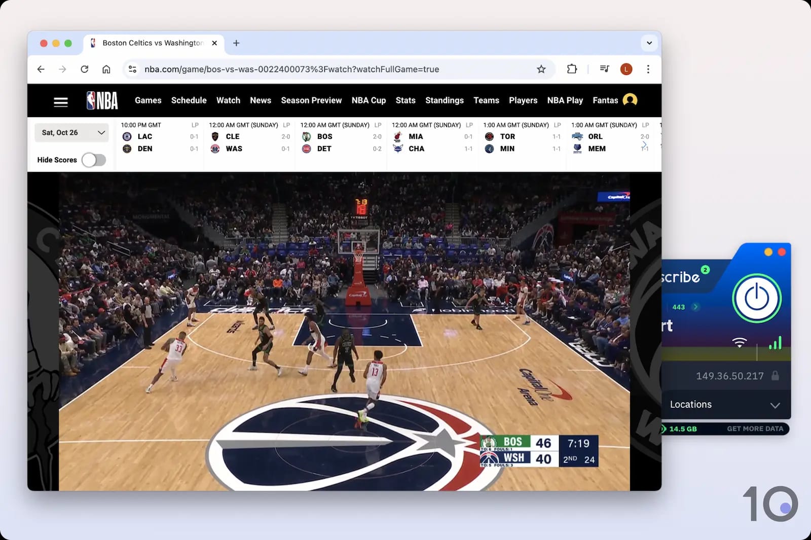 Connected to a free Windscribe server to access live blackout NBA games