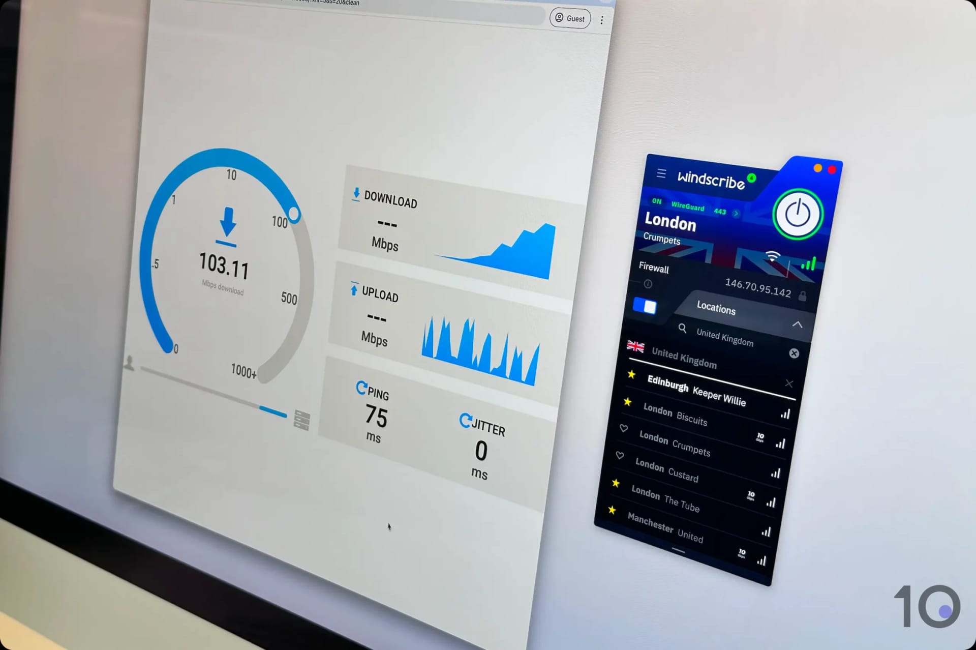 Measuring Windscribe Free's UK speeds