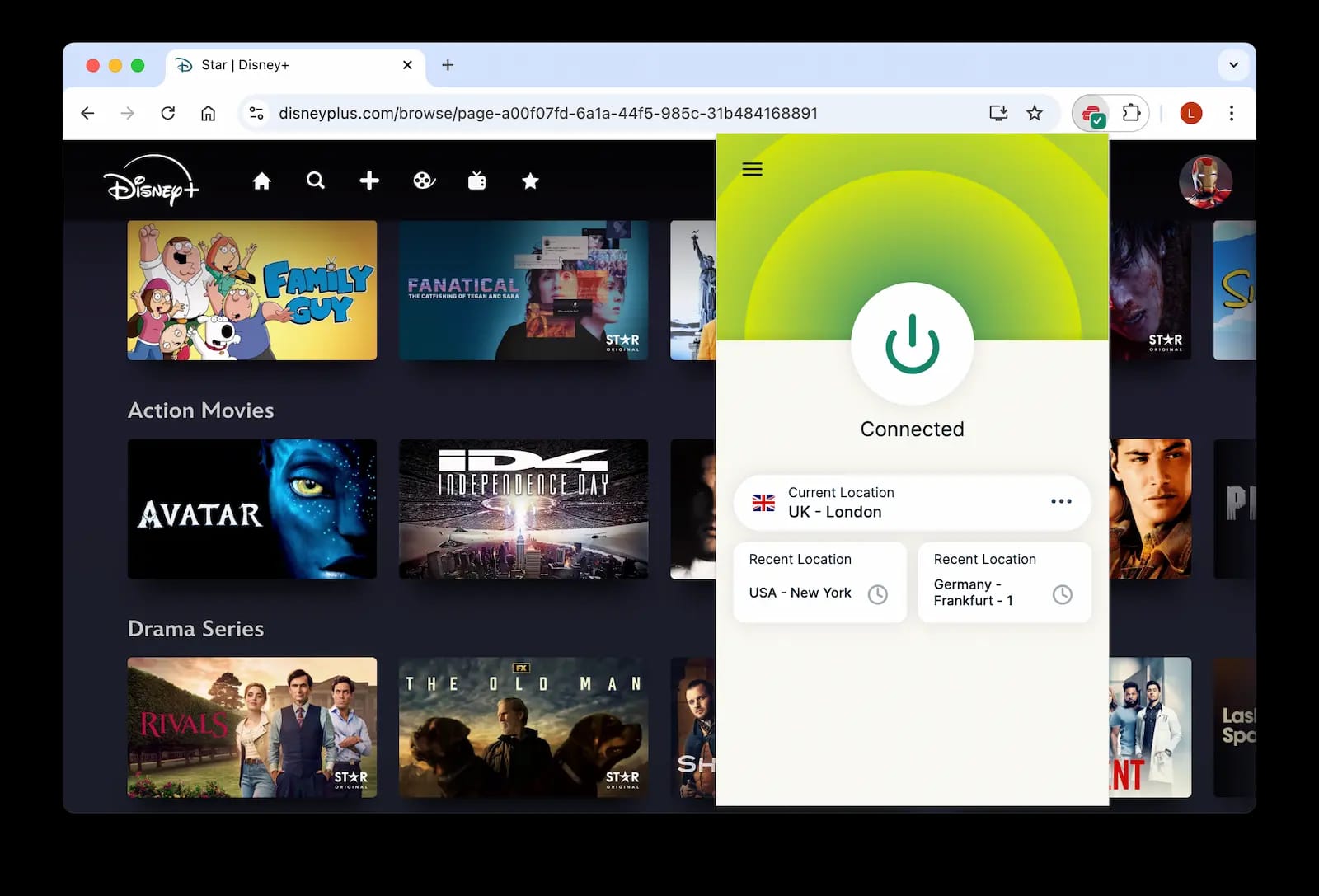 Zugriff auf Star-Inhalte auf Disney+ bei Verbindung mit einem britischen ExpressVPN-Server